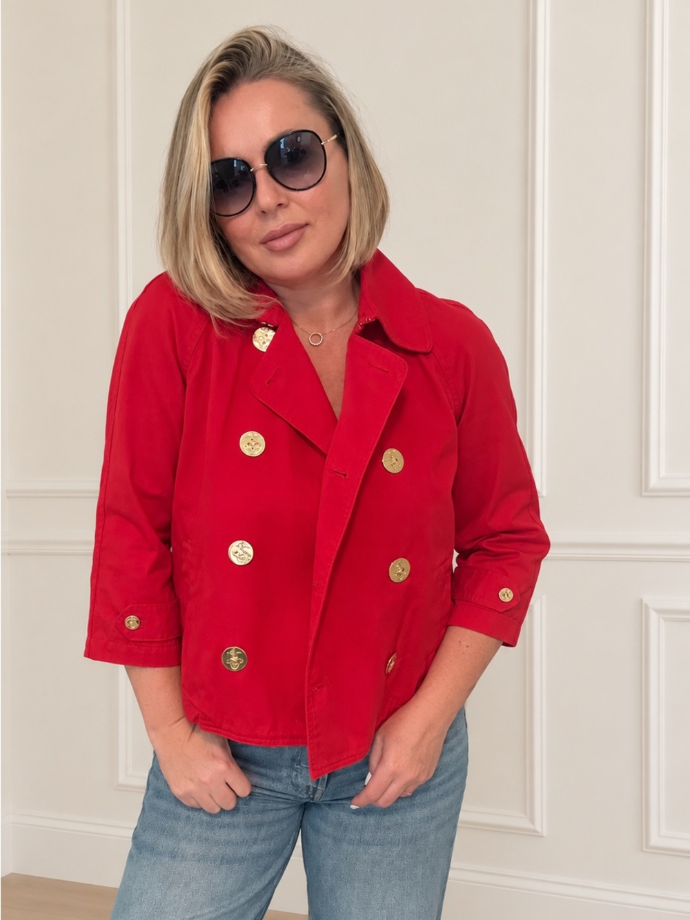 Vintage Lauren Ralph Lauren Red Military Jacket Gold Anchor Buttons S Cotton
